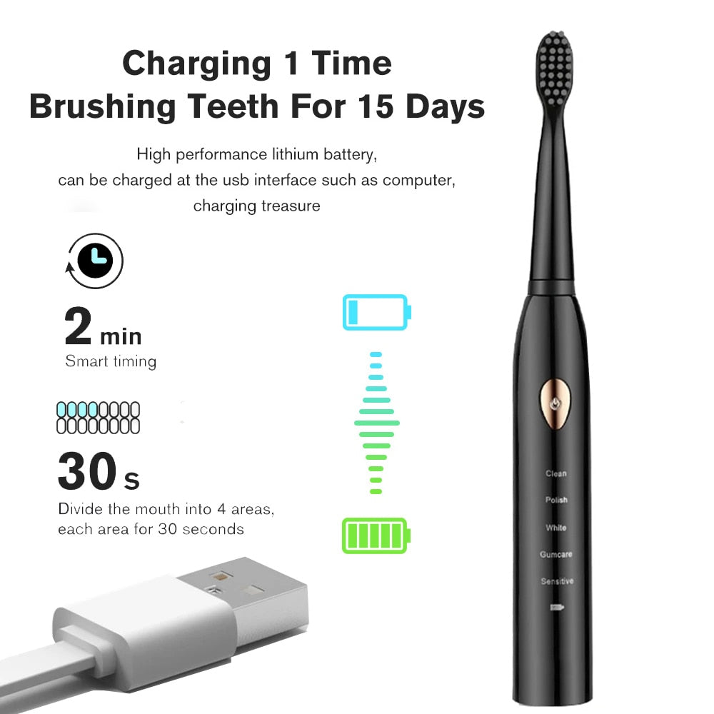 Newest Super Sonic Electric Toothbrushes for Adults Kids Smart Timer Rechargeable Whitening Toothbrush IPX7 with 3 Brush Heads