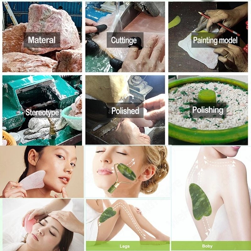 Natural Jade Stone Facial Massager Roller Gouache Scraper Eye Neck Body Relaxation Slimming Gua Sha Beauty Thin Lift Skin Care