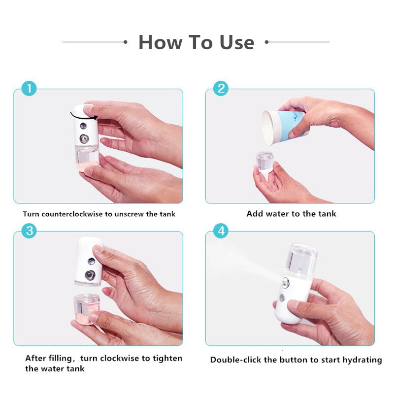 Portable Mini Nano Mist Spray Gun Hydrating Face Steamer Vaporizador Facial Nebulizador USB Moisturizing Skin Care Beauty Spa