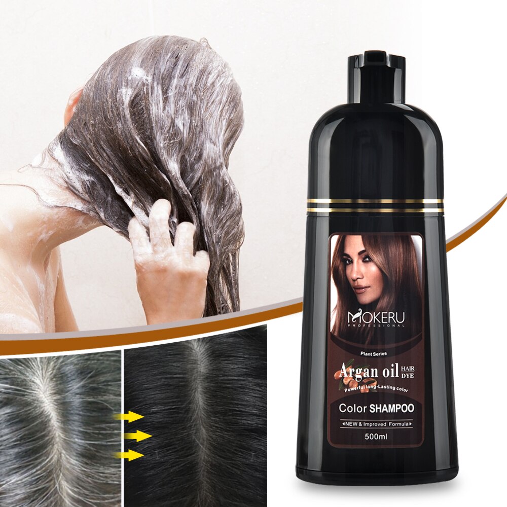 500ml Natural Hair Dye Argan Oil Essence Permanent Shampoo Hair Color Cream Cover Gray Hair For Women Men Hair Care