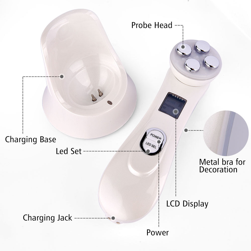 Microcurrents Machine for Face 5 in 1 RF Radio Frequency Led Light Therapy Facial Lifting Massager Skin Tightening Care Beauty