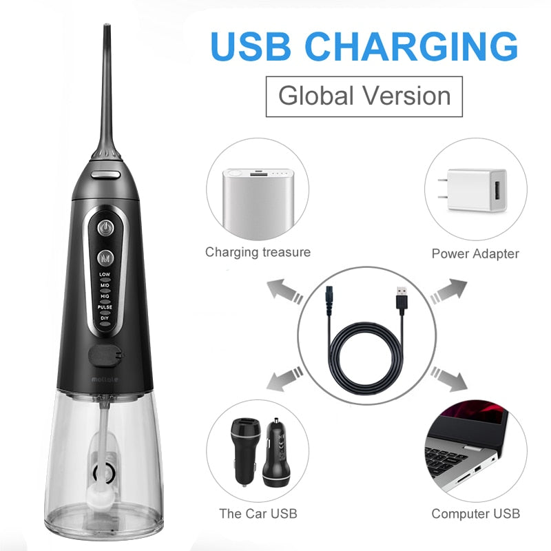 5 Modes Oral Irrigator USB Rechargeable Water Floss Portable Dental Water Flosser Jet 300ml Irrigator Dental Teeth Cleaner+6 Jet
