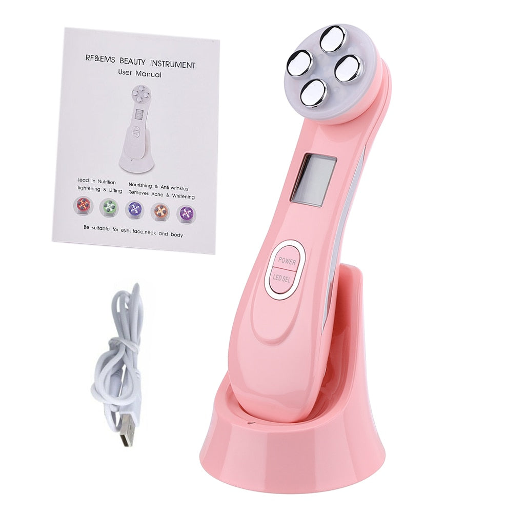 Microcurrents Machine for Face 5 in 1 RF Radio Frequency Led Light Therapy Facial Lifting Massager Skin Tightening Care Beauty