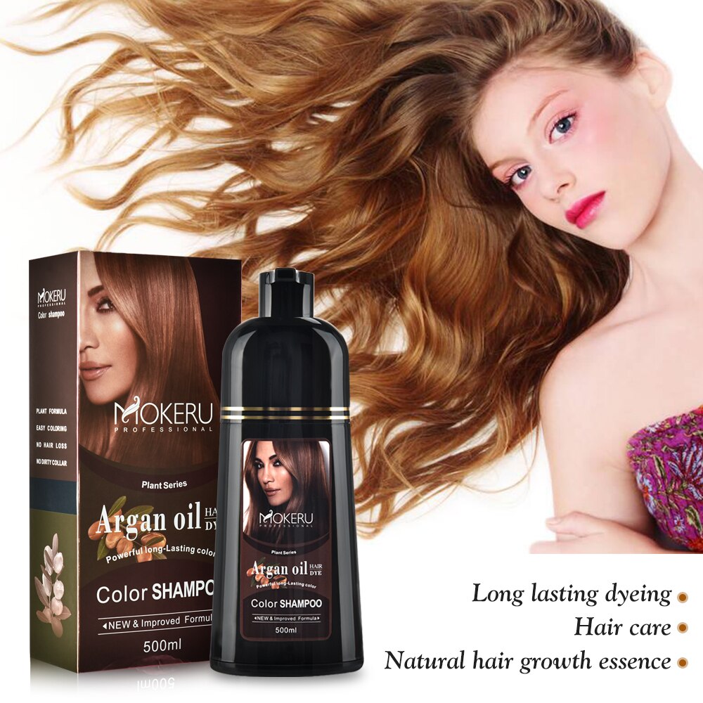 500ml Natural Hair Dye Argan Oil Essence Permanent Shampoo Hair Color Cream Cover Gray Hair For Women Men Hair Care