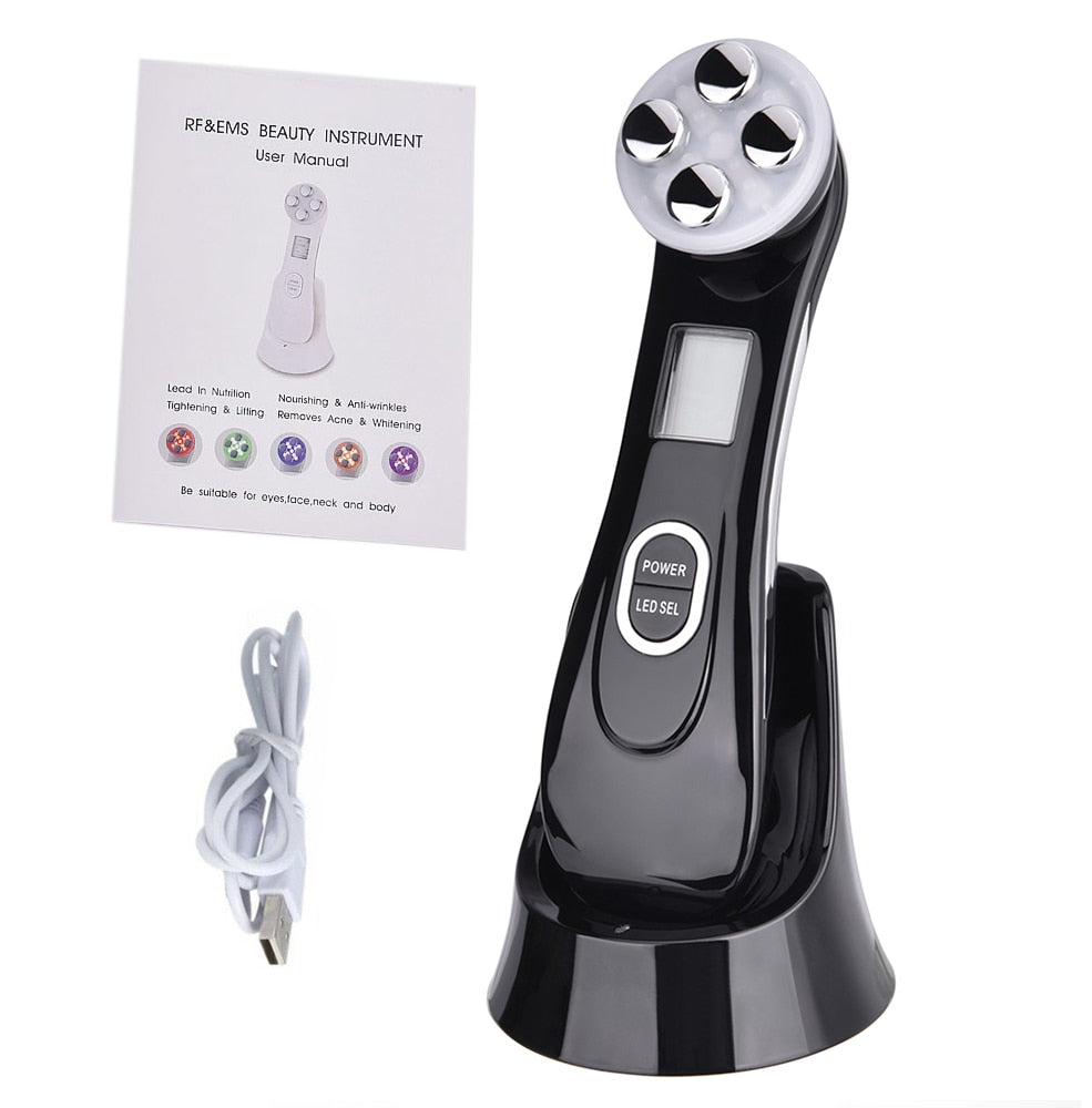 Microcurrents Machine for Face 5 in 1 RF Radio Frequency Led Light Therapy Facial Lifting Massager Skin Tightening Care Beauty