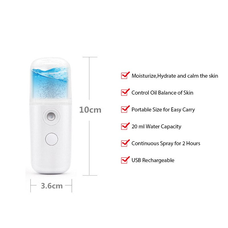 Portable Mini Nano Mist Spray Gun Hydrating Face Steamer Vaporizador Facial Nebulizador USB Moisturizing Skin Care Beauty Spa