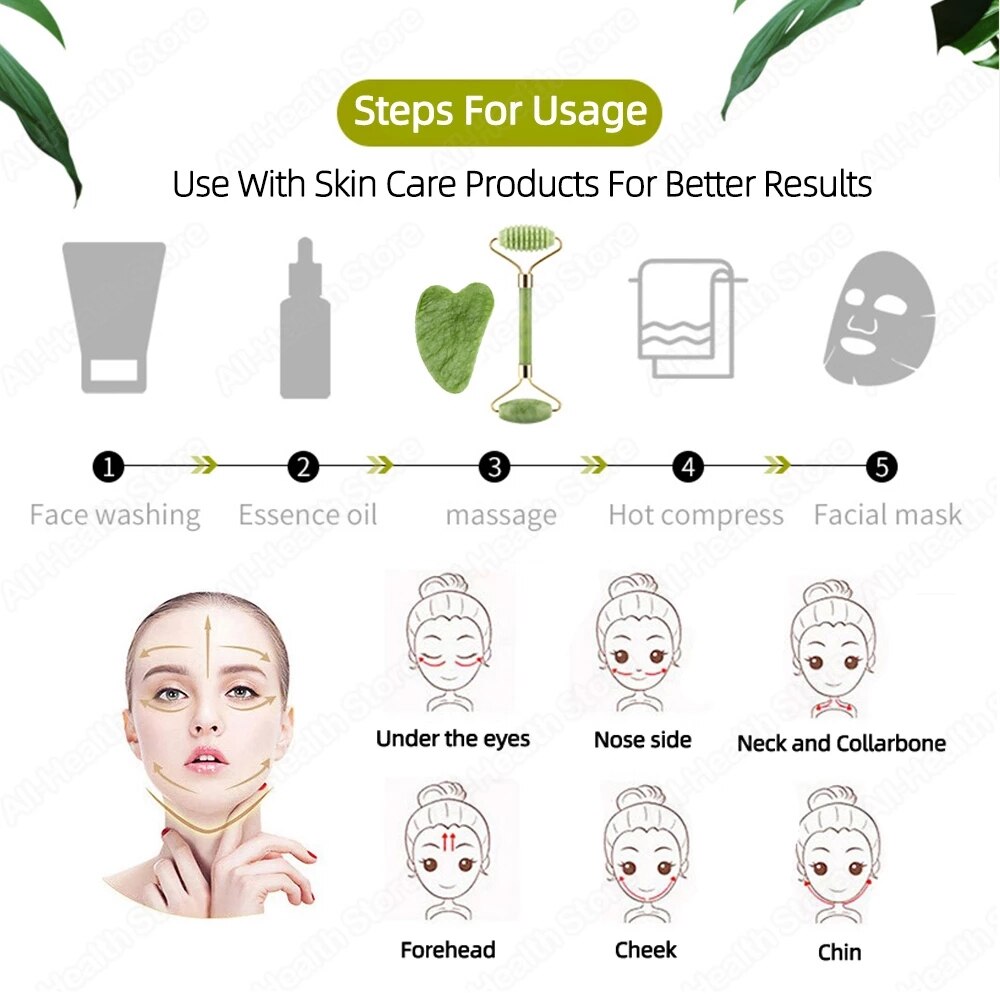 Natural Jade Stone Facial Massager Roller Gouache Scraper Eye Neck Body Relaxation Slimming Gua Sha Beauty Thin Lift Skin Care