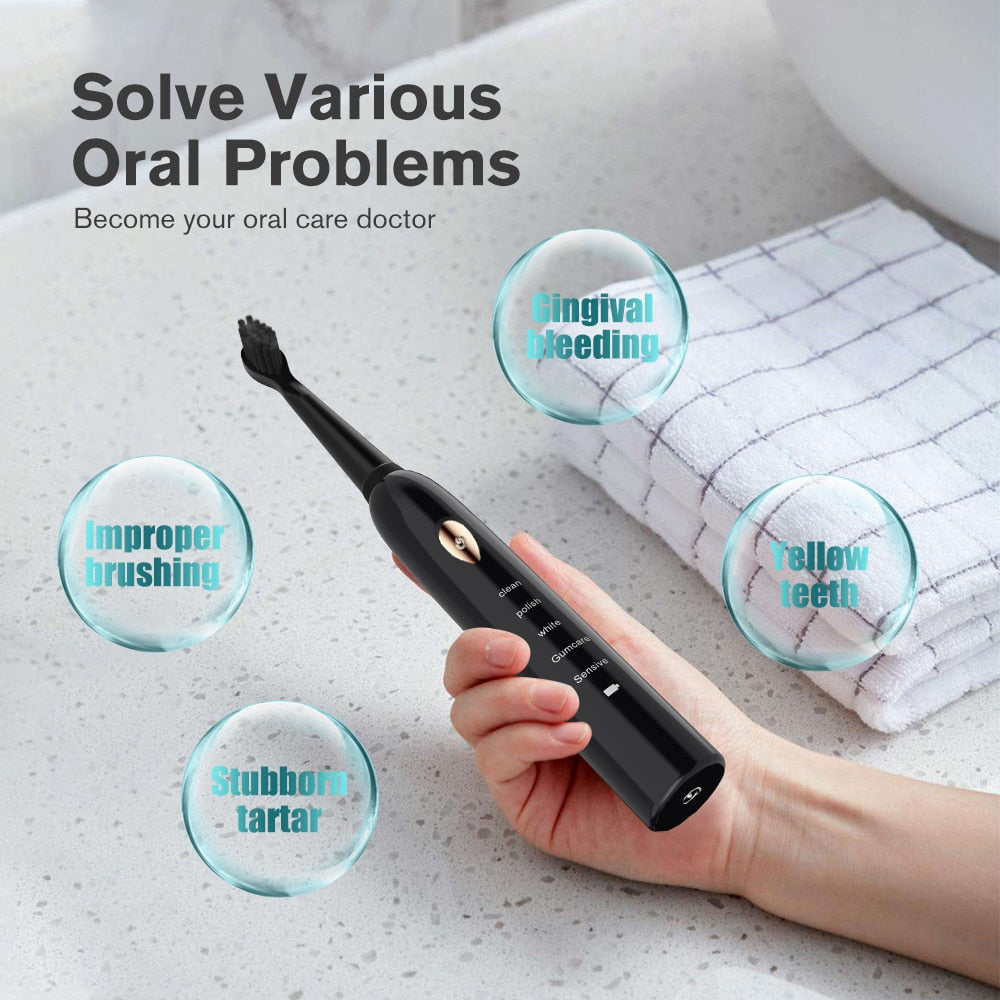 Newest Super Sonic Electric Toothbrushes for Adults Kids Smart Timer Rechargeable Whitening Toothbrush IPX7 with 3 Brush Heads