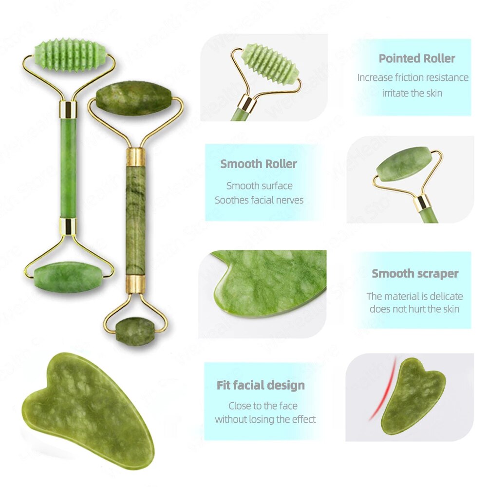 Natural Jade Stone Facial Massager Roller Gouache Scraper Eye Neck Body Relaxation Slimming Gua Sha Beauty Thin Lift Skin Care