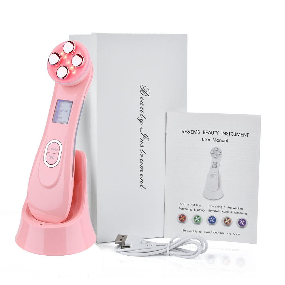 Microcurrents Machine for Face 5 in 1 RF Radio Frequency Led Light Therapy Facial Lifting Massager Skin Tightening Care Beauty