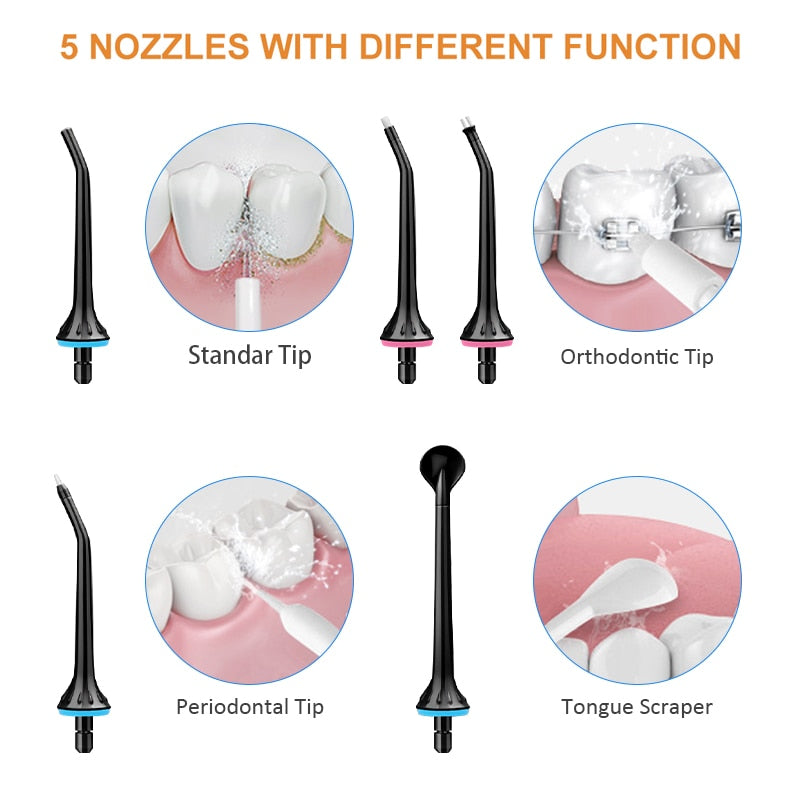 5 Modes Oral Irrigator USB Rechargeable Water Floss Portable Dental Water Flosser Jet 300ml Irrigator Dental Teeth Cleaner+6 Jet