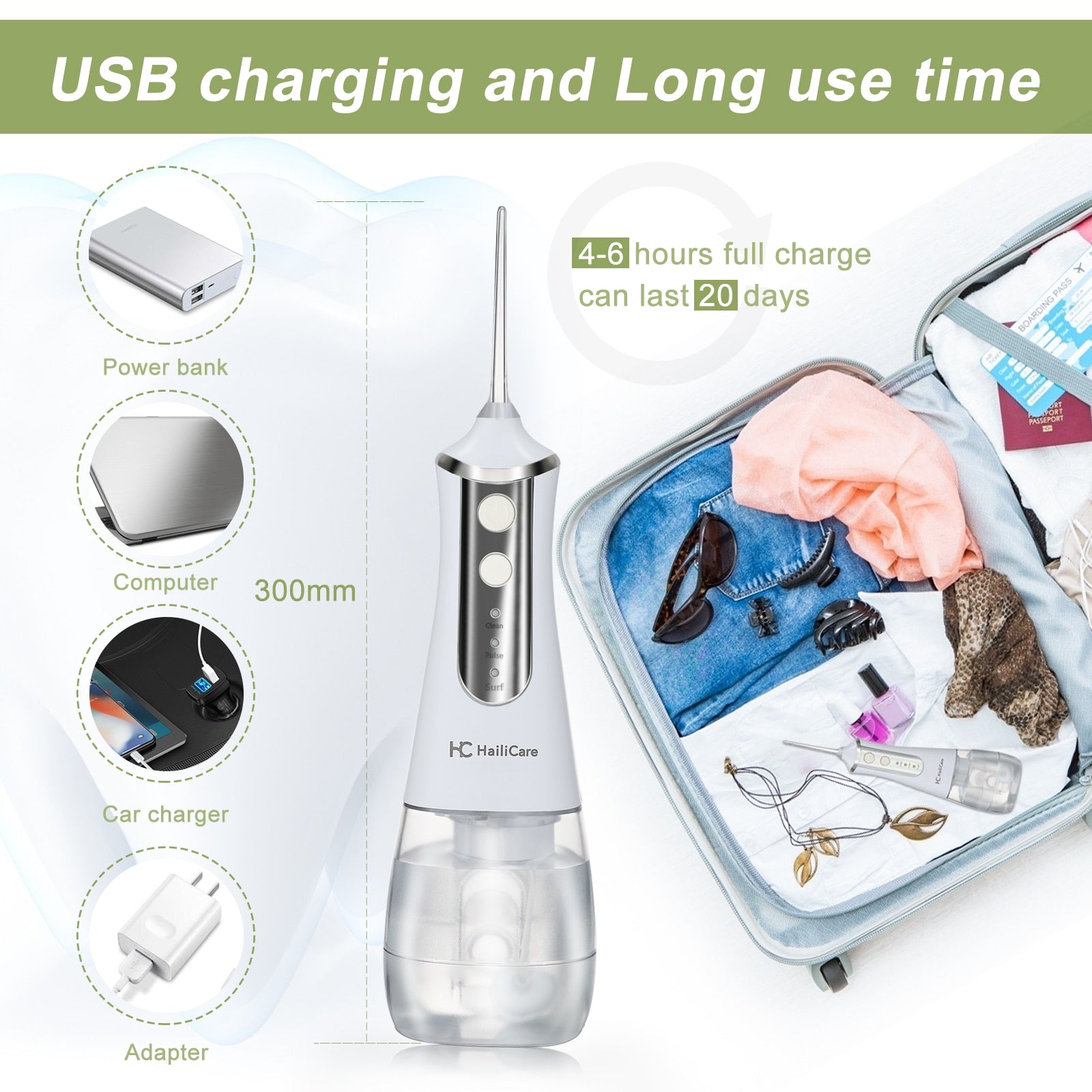 350ML Electric Oral Irrigator 3 Mode Dental Water Flosser Rechargeable teeth whitening Waterproof Water Tank Jet Teeth Cleaner