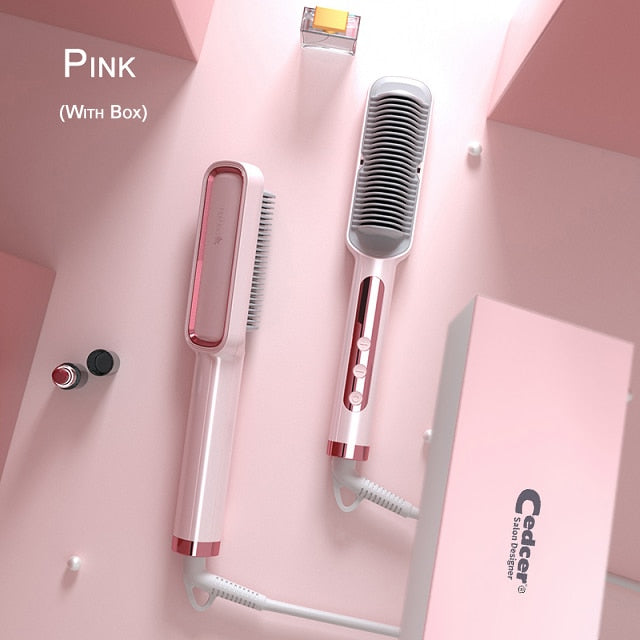 Profissional Hot Combs Anti-scalding Hair Straightener Brush Ceramic Hair Curler Heated Electric Smart Brush Hair Straightener